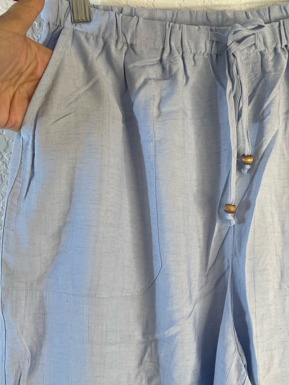 Very J Blue Wide Leg Lounge Pants Boho Linen Blend Comfy Fit Size Large NWT - Picture 6 of 11